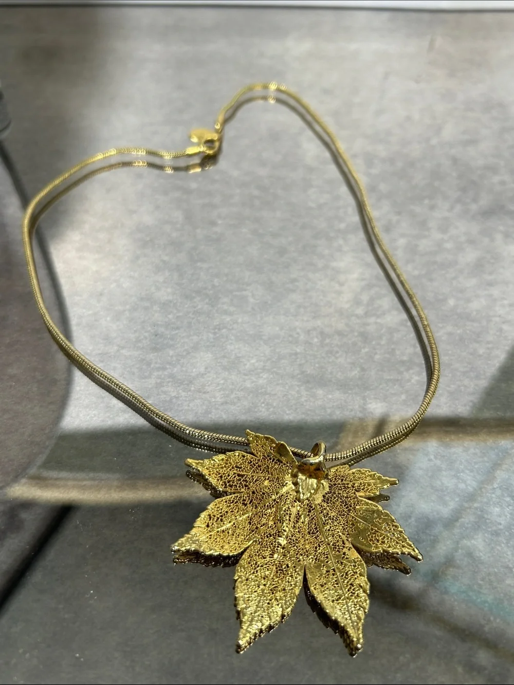 Gorgeous Gold Dipped Leaf Pendant Necklace - Women Jewelry